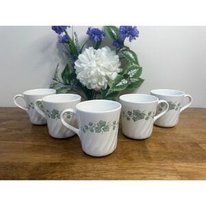 Vintage Corelle Callaway Green Ivy Swirl Coffee Mugs Set of 5 Retro‎ Kitchen